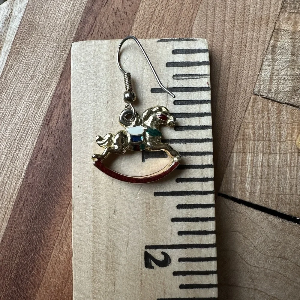 Vintage 4 Item Lot Christmas Earrings Rocking Horse Green Trees Santa‎ Bells